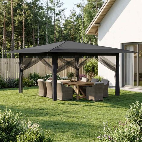 Gazebo avec 4 Parois 4 x 4 m Gris clair et anthracite (1/5)