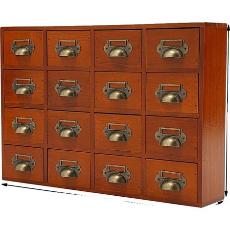 Armario de almacenamiento de diseño vintage, 16 compartimentos, color marrón. (1/2)