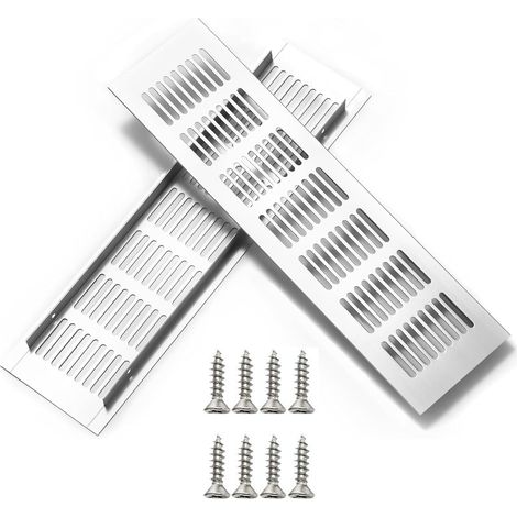 Lot de 2 grilles d'aération 300 x 80 mm en aluminium avec vis pour armoires de cuisine, armoires, meubles, plinthe (1/5)