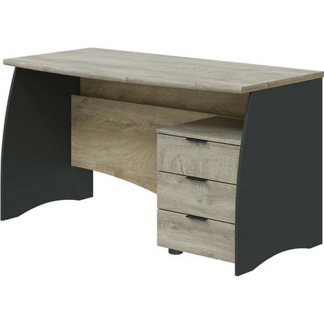 Bureau moderne avec tiroirs, Bureau avec 3 tiroirs, table PC, 136x67h74 cm, couleur Chêne et Anthracite (1/10)