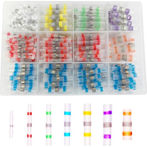400 PCS Joint de Soudure Connecteur de Fil Isolés 7 Tailles de Etanche Cosse Soudure avec Gaine Thermoretractable Thermorétractables Souder Bout pour Motos Electriques Marine Automobile (1/5)