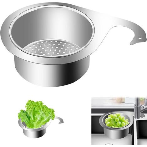 Colador de residuos de cocina de acero inoxidable, cesta colgante para fregadero con grifo pequeño, filtro multifuncional extraíble con forma de cisne. (1/5)