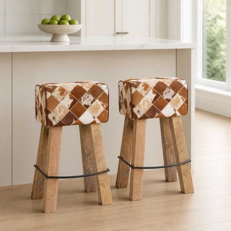 vidaXL Tabouret de bar 2 pc Patchwork marron 44 x 33 x 74 cm (1/5)