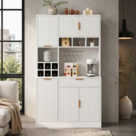 Credenza alta da pranzo bianca 100x40x175 cm con prese USB-C e USB-A OKWISH (1/5)
