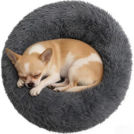 Paniers pour animaux - Paniers pour chiens et chats - Paniers ronds - Tapis de couchage - Paniers en peluche - 40 x 40 x 20 cm - Gris foncé - Peluche/coton PP gris foncé (1/5)