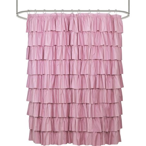 Rideau de douche rose rustique en tissu à volants moderne 1 pièce, décor de salle de bain patchwork et plissé (180180) (1/5)