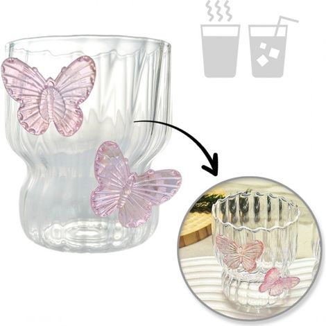 Gerilltes Glas mit gewellten Wänden, rosa BUTTERFLIES 260 ml 1 Stück SZK161