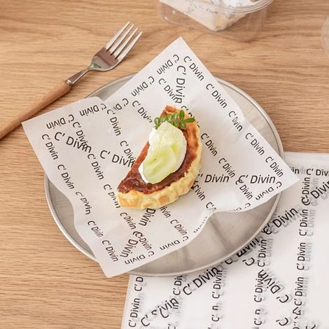 100 Blatt Pergamentpapier für Lebensmittel, Korbeinlagen, Picknicks, Feinkostverpackungen, Grills, weißer Hintergrund mit französischem Text 18 x (1/2)