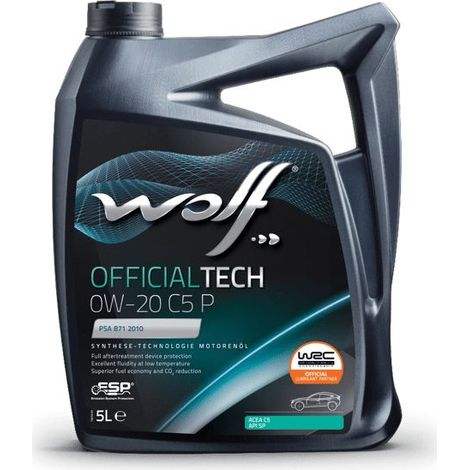 Wolf – Huile moteur 0W20 1052065 – ACEA C5 – Bidon de 5 litres – Faibles frictions pour moteurs PSA et  – Réduction consommation carburant