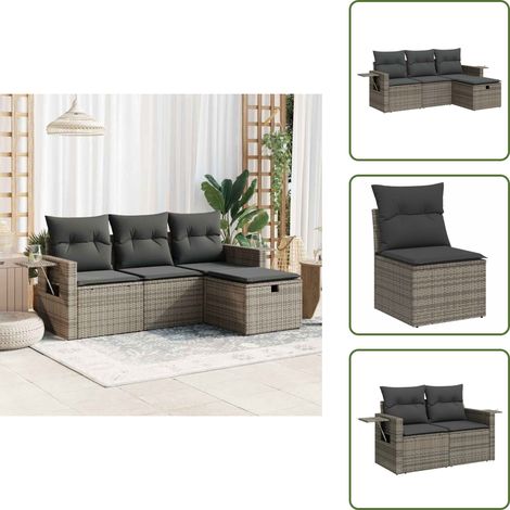4-tlg. Garten-Sofagarnitur mit Kissen Grau Poly Rattan - Gartensofa Set - Garten Sofa Set - Outdoor Sofa Set - Garten Sofagarnitur (1/5)
