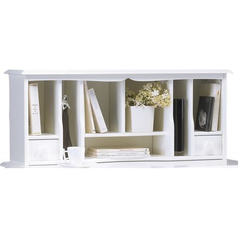 Beaux Meubles Pas Chers – Surmeuble blanc pour table à écrire – 2 tiroirs – 7 niches – MDF laqué blanc – Dimensions L 97 x H 40 x P 28 cm (1/4)