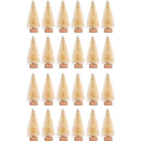 Mini-Weihnachtsbaum (künstlich), 24-teilig, mit Holzsockel, Tischdekoration, Winterbastelidee, 6 cm, beige (1/5)