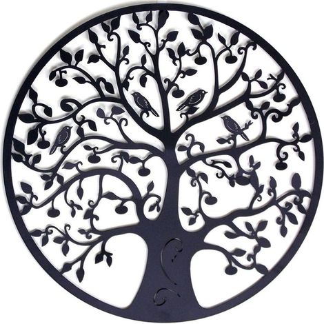 Décoration murale en métal Arbre de Vie, Décoration murale en métal, Décoration intérieure, Suspension murale 30x30 cm Noir, Noir (1/5)