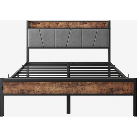 Cama plataforma 120x200 cm de MDF y metal con LED, USB y enchufe, cabecero con almacenaje (1/5)