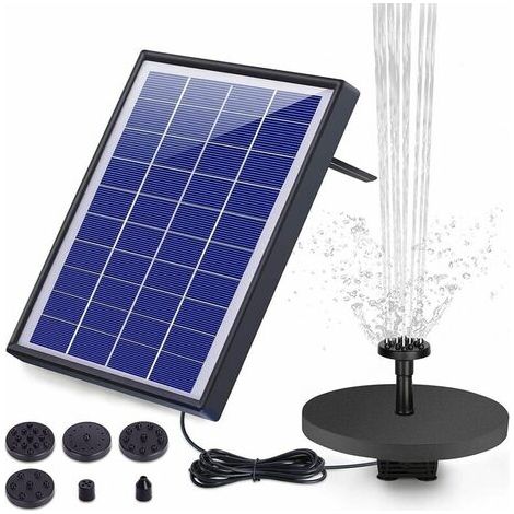 Fontaine solaire d'extérieur 5W, pompe à eau solaire avec batterie et 6 buses, pour bain d'oiseaux, aquarium et fontaine de jardin. (1/5)