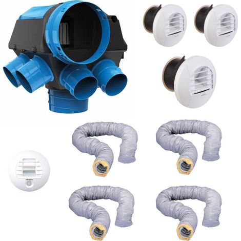 Atlantic – Kit VMC simple flux hygroréglable 6 sanitaires – 4 bouches à piles – Moteur EC basse consommation – Installation rapide Twist & Go (1/3)