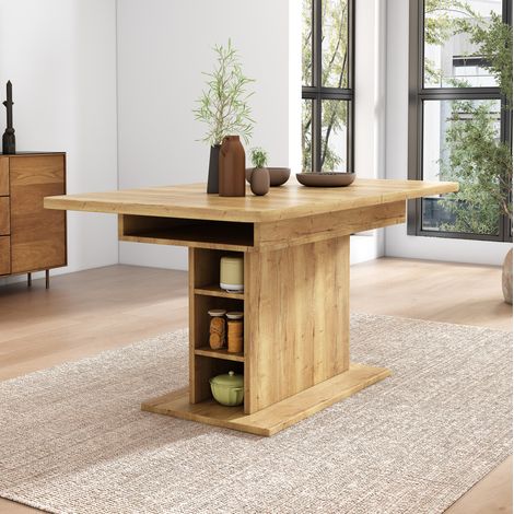 Ausziehbarer Esstisch 110/130x70x75 cm Natur Spanplatte und Metall mit Stauraum und flexibler Länge (1/5)