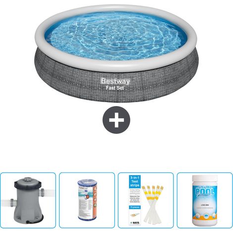 Piscine gonflable ronde Bestway à réglage rapide - Imprimé rotin - 366 x 76 cm - Comprend des Accessoires CB49 (1/4)