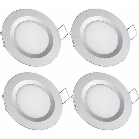 FOREHILL 4 x Spot LED Encastrable 12V Trou 58-65mm 3W 3200K Plafonnier Encastré pour Camping-car Bateau Caravane Van Yacht Blanc chaud (Finition argentée) (1/5)