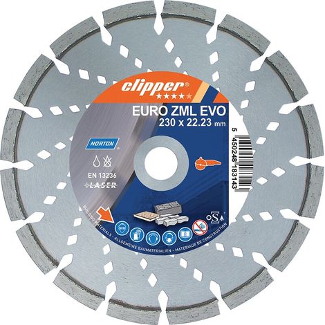 Disque à tronçonner diamant EURO.ZML Ø 125 hauteur de segment 12 mm épaisseur 2,2 mm alésage 22,2 mm - NORTON
