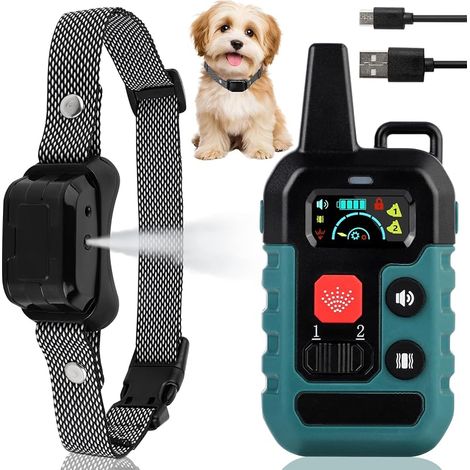 Collier de Dressage pour Chien avec Télécommande - Rechargeable et Humain : 4 Modes de Correction (Bip, Vibration, Spray, Spray Renforcé), Étanche IP67 avec Verrouillage Sécurité - Vert Foncé