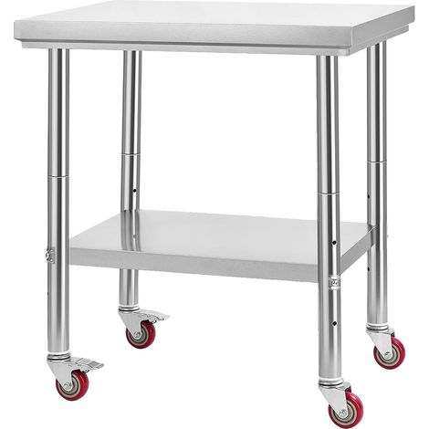Mesa de preparación de alimentos, acero inoxidable duradero, estantes ajustables, 24x30 pulgadas. (1/2)
