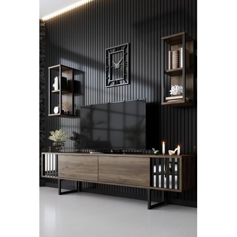 TV-Möbelset Chrome Line Walnuss Schwarz Melamin 180x48x30 cm