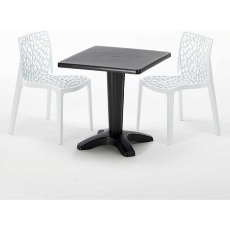 Tavolino Quadrato Nero 70x70 cm con 2 Sedie Colorate Gruvyer Aia - Bianco