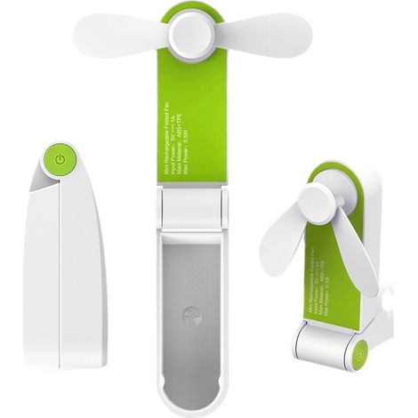 Mini ventilador de bolsillo plegable, ventilador portátil recargable con cable USB, 2 velocidades ajustables para viajes, color verde. (1/5)