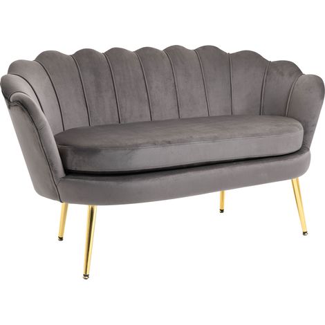Divanetto 2 Posti in Tessuto Effetto Velluto con Braccioli, Divano Moderno con Seduta Imbottita per Camera da Letto e Soggiorno, 133x63x75cm, Grigio