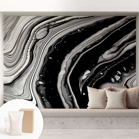 Papier peint intissé mural avec imprimé pour décoration pour salon pour chambre à coucher pour entrée Vagues monochromes 208x146 cm (1/5)