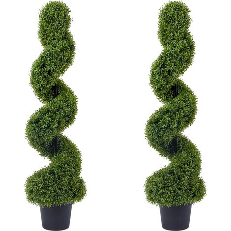 Lot de 2 topiaires artificielles spiralées en pot, faux buis/cyprès 120 cm, feuillage PE réaliste, anti-UV, sans entretien, déco intérieur/supplémentaireérieur (1/5)