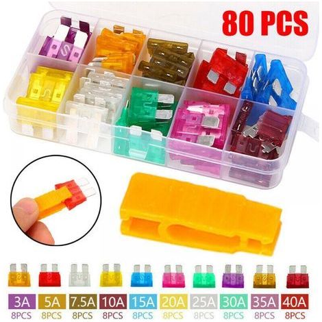 80Pcs Fusible Voiture Set - pour Fusibles Auto/Truck/RV/Camion/Moto (3A 5A 7.5A 10A 15A 20A 25A 30A 35A 40A) - Micro Fusibles Automobile (1/4)