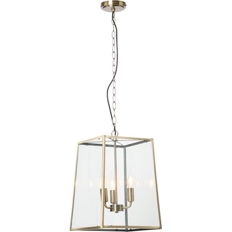 Litecraft Emery Antique Brass Ceiling Pendant Industrial Styled 3 Light Lantern