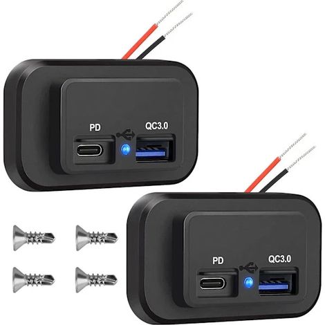 Chargeur USB 12 V/24 V étanche, adaptateur secteur pour voiture, prise USB 12 V, double chargeur USB Quick Charge 3.0 12 V et port USB Type-C (PD), lot de 2 (1/5)