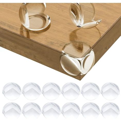 Protections Coin de Table pour Bébé, Protections d'angle pour Meuble Sécurité Enfant pour Bureau, Berceau, Cheminée, Table, Coins & Bords Molles + sans Danger Rondes Pack de 12 Transparent