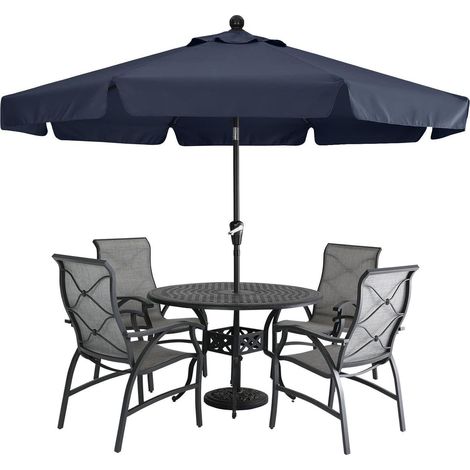 Sonnenschirm 270cm neigbar Volant 8 Rippen Kurbel Marineblau 2.7M (1/5)
