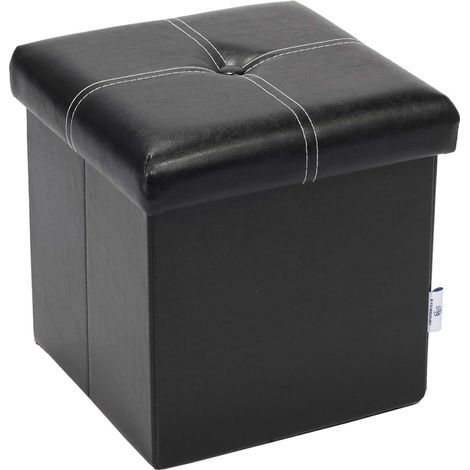 Pouf de rangement pliable en similicuir, petit repose-pieds carré, table basse, noir 30 x 30 x 30 cm (1/5)