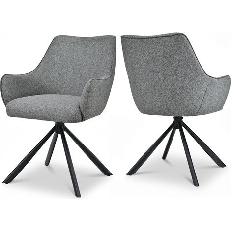 Bon Furni Fauteuils Pivotants en tissu texturé gris tourterelle, Pieds Métal Noir, Lot de 2