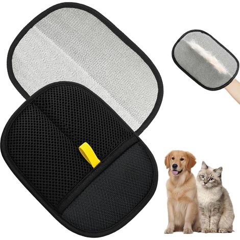 Lot de 2 Gant Anti Poils Animaux, Gants de Retraite de Poils Réutilisable Utilisé pour le Toilettage des Chat de Compagnie éliminer les Poil (Noir) (1/5)