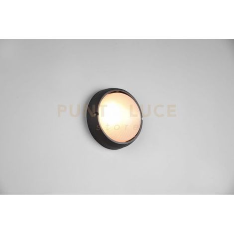 TOROLO PLAFONIERA APPLIQUE DA ESTERNO TONDA FUSIONE DI ALLUMINIO NERA E VETRO SATINATO D. 19CM IP44