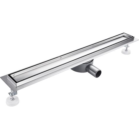 Caniveau de Douche Italienne a Carreler 90 cm Acier Inoxydable Extra Plat 360° Siphon de sol Douche Italienne pour Salle de Bain