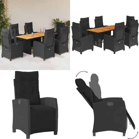 Set da Pranzo da Giardino 7 pz Nero con Cuscini in Polyrattan - Sedie da giardino - Tavolo da giardino