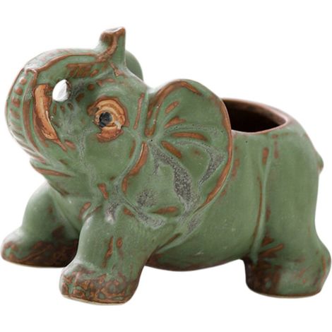 Pot de fleur d'éléphant vert rétro peint à la main, petit Pot-2 (1/2)