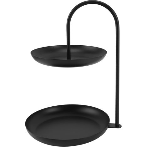 Présentoir à desserts, présentoir à fruits rond à 2 niveaux en fer noir, idéal pour les fêtes, mariages, anniversaires et la maison. (1/5)