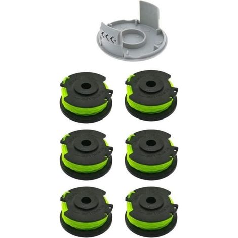 (Nero) Bobina per decespugliatore con filo compatibile con asta filettata Ryobi RAC143, RLT36B33, RY36LT33A-0 (6 bobine + 1 tappo)