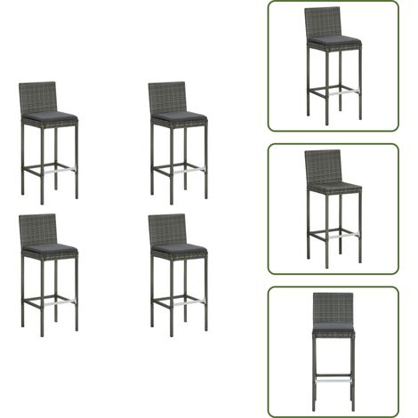 Tabourets de bar de jardin et coussins lot de 4 résine tressée - Tabourets De Bar - Chaises De Bar - Mobilier De Jardin - Meubles De Jardin - Décoration Extérieure (1/5)