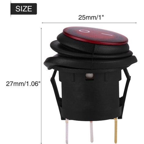 Runder roter LED-Wippschalter, 12 V/24 V, universell, 20 A, 3-polig, für Auto/Boot, 2 Stück, beleuchteter Ein-/Ausschalter (1/5)