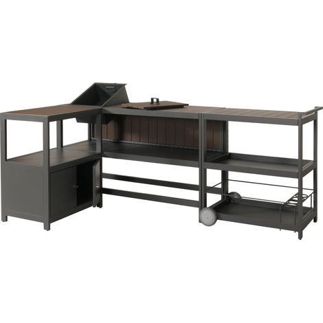 Aluminium Outdoor-Küche 3-teilig HWC-M64, cuisine extérieure jardin chariot de service seau à glace armoire - anthracite (1/5)