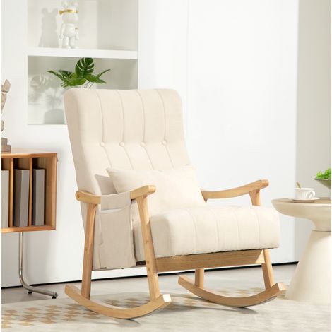 poltrona relax a dondolo 65x90x98 tasca laterale beige faggio OKMYHOME (1/3)